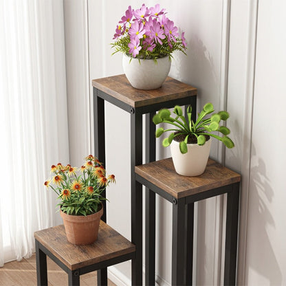 Raft flori 3 etaje – suport plante metalic, design rustic