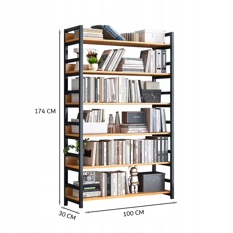 Biblioteca Inalta Stil Industrial Loft cu 6 Rafturi din Metal si Lemn, 80x30x174 cm