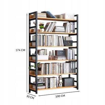 Biblioteca Inalta Stil Industrial Loft cu 6 Rafturi din Metal si Lemn, 80x30x174 cm