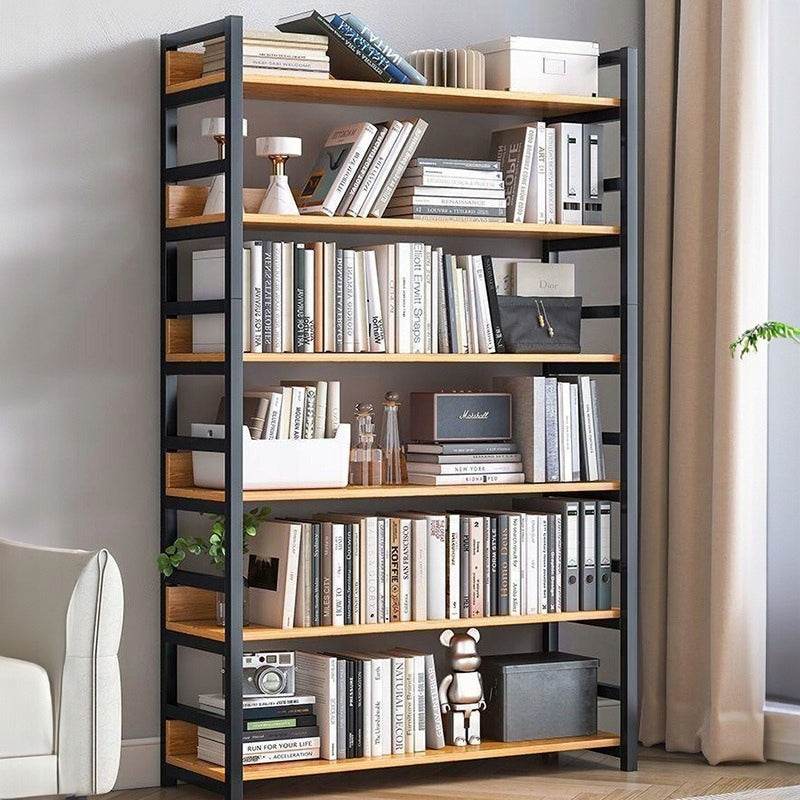 Biblioteca Inalta Stil Industrial Loft cu 6 Rafturi din Metal si Lemn, 80x30x174 cm