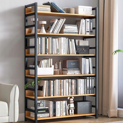 Biblioteca Inalta Stil Industrial Loft cu 6 Rafturi din Metal si Lemn, 80x30x174 cm