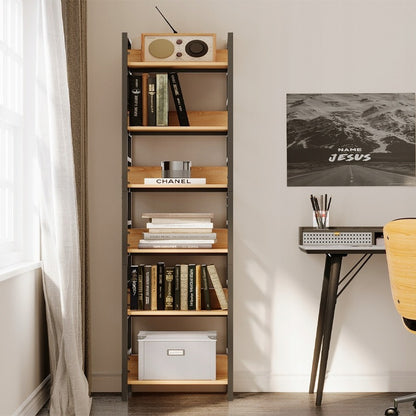 Biblioteca Inalta Stil Industrial Loft din Metal si Lemn Maro, 60x30x175 cm