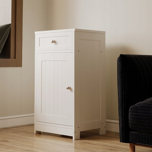 Comoda Alb din MDF cu 1 Sertar si Usa, Dulapior Baie si Hol, 42x34x76 cm
