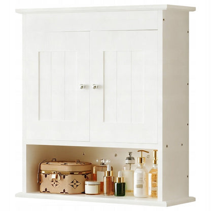 Dulap de Baie Suspendat 55x19x60 cm, Alb Complet cu 2 Usi, Stil Scandinav