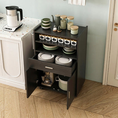 Carucior de Bucatarie pe Roti cu Sertare, Dulap Mobil Negru, 59x40x92 cm