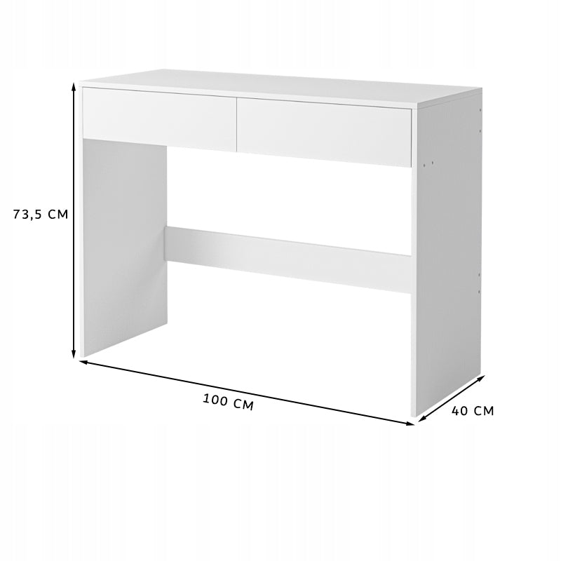 Birou alb 100 cm – cu 2 sertare, modern, pentru home office
