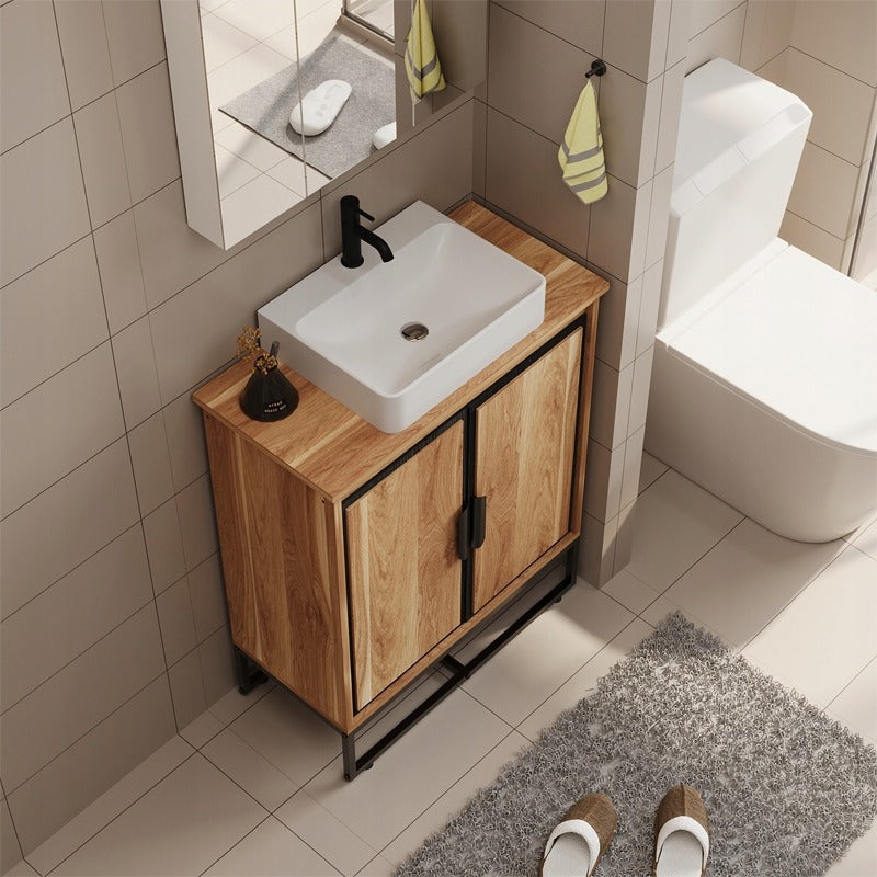 Masca Chiuveta Baie din MDF 82 cm, Dulap sub Lavoar Stejar Sonoma, 2 Usi