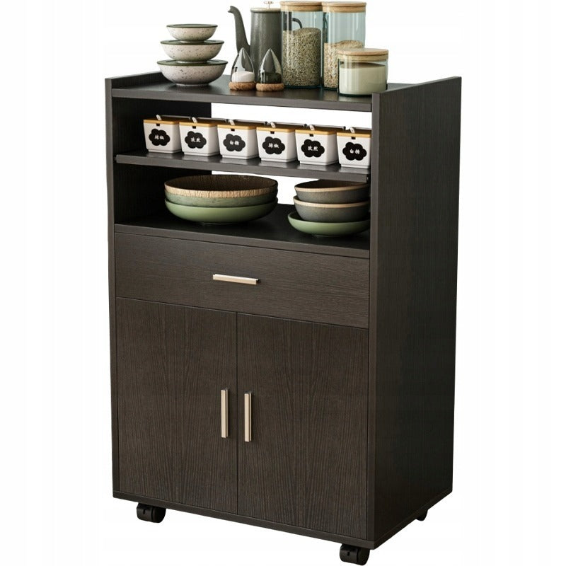 Carucior de Bucatarie pe Roti cu Sertare, Dulap Mobil Negru, 59x40x92 cm