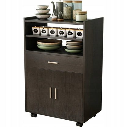 Carucior de Bucatarie pe Roti cu Sertare, Dulap Mobil Negru, 59x40x92 cm