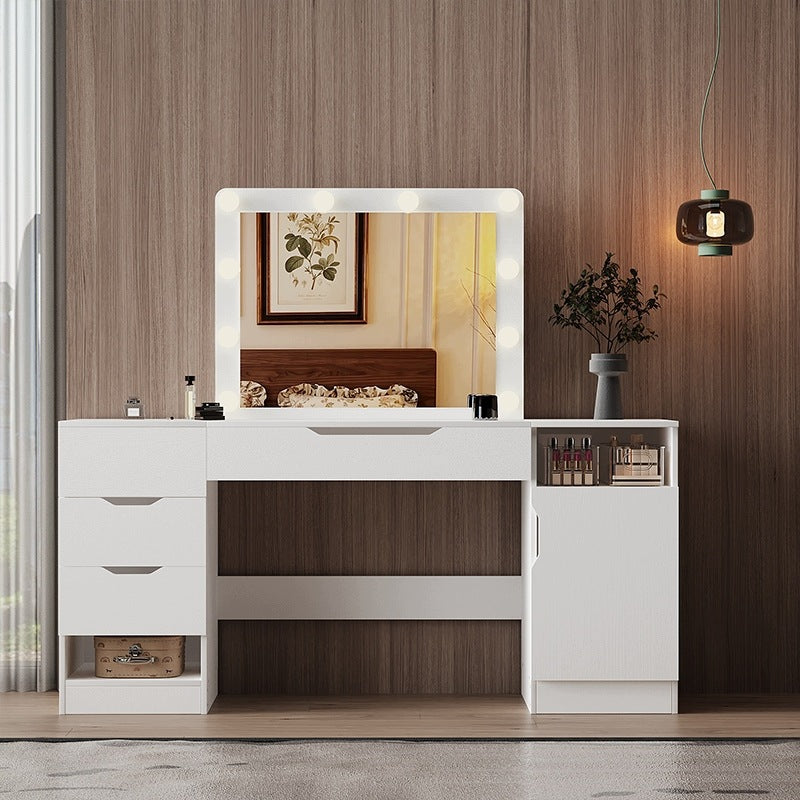 Masuta de Toaleta Profesionala cu Oglinda LED 80x60 cm, Statie Machiaj Alba XXL, 154 cm