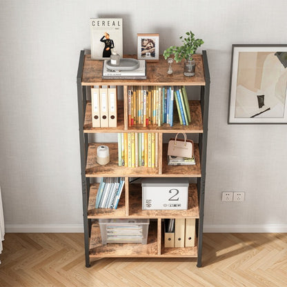 Biblioteca Tip Scara Stil Industrial Loft din Metal si MDF Maro Rustic, 155 cm
