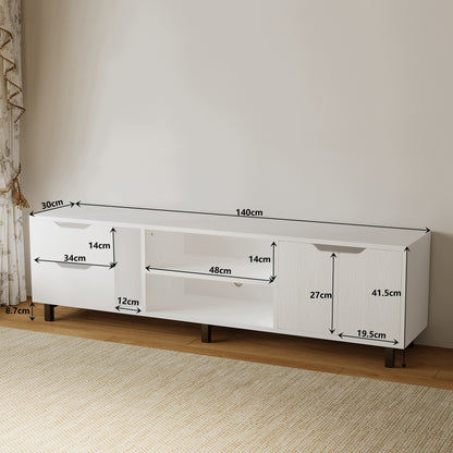 Comoda TV Stil Scandinav Alb Mat cu Sertare si Ușa, Stand TV Living, 140x30x41 cm