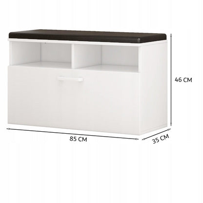 Dulap pantofi cu bancă – 85 cm, alb, 6 rafturi, pentru hol
