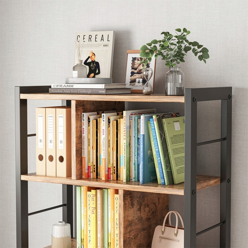 Biblioteca Tip Scara Stil Industrial Loft din Metal si MDF Maro Rustic, 155 cm