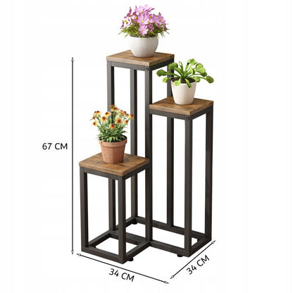 Raft flori 3 etaje – suport plante metalic, design rustic