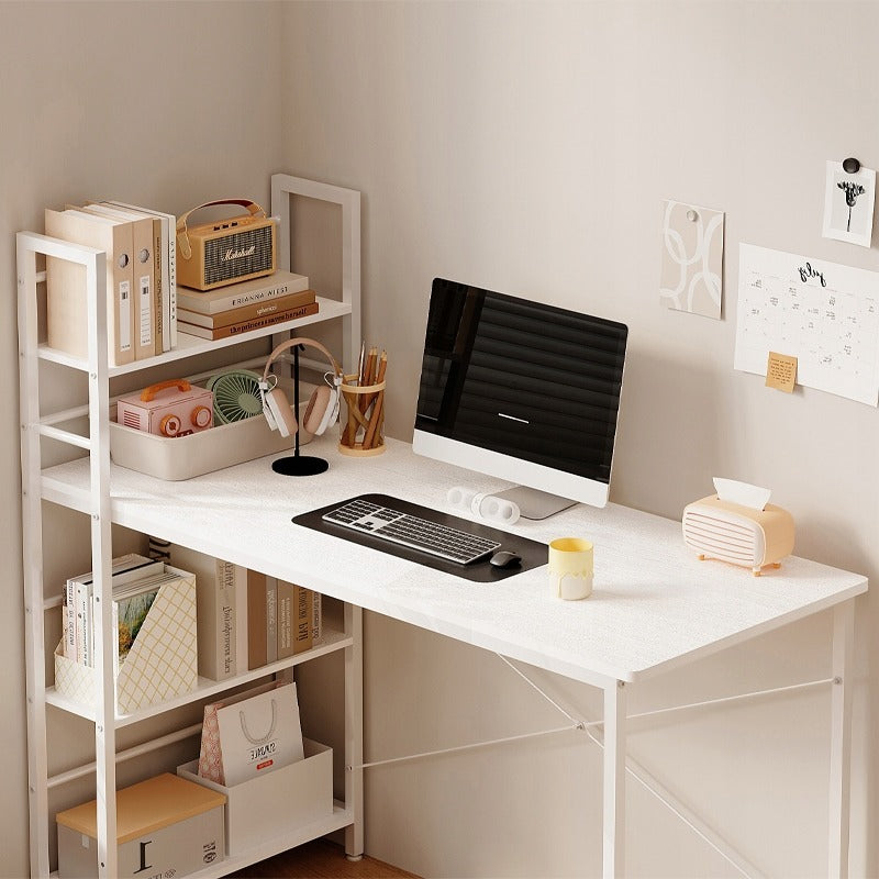 Birou cu Bibliotecă 120cm Alb – Birou Loft 2în1 cu 3 Rafturi