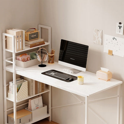 Birou cu Bibliotecă 120cm Alb – Birou Loft 2în1 cu 3 Rafturi