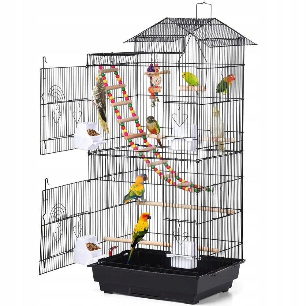 Colivie Tip Voliera Mare pentru Papagali si Canari, Metalica, Neagra, 46x35.5x99 cm