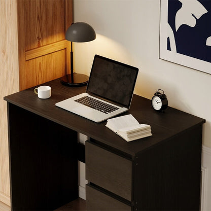 Birou Calculator Stil Loft cu 3 Sertare, Negru Texturat din MDF, 90x50x76 cm