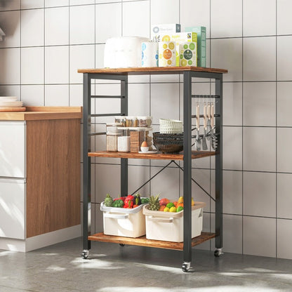 Carucior Bucatarie pe Roti Stil Loft Maro Rustic, 60x40x89 cm