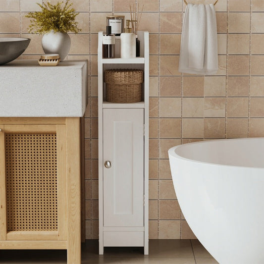 Dulap de Baie Ingust Tip Coloana cu 4 Rafturi, Alb, 18x20x80 cm, din MDF Loft