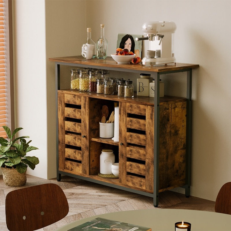Bufet Stil Loft Maro cu Rafturi Deschise, Dulap Lateral Bucatarie si Living, 90x35x80 cm