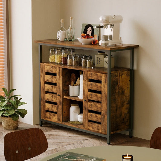 Bufet Stil Loft Maro cu Rafturi Deschise, Dulap Lateral Bucatarie si Living, 90x35x80 cm