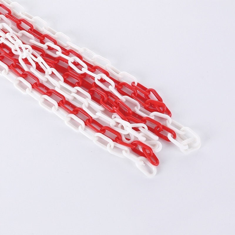 Lant de Avertizare din Plastic Alb-Rosu, Lungime 25 m, Grosime 6 mm