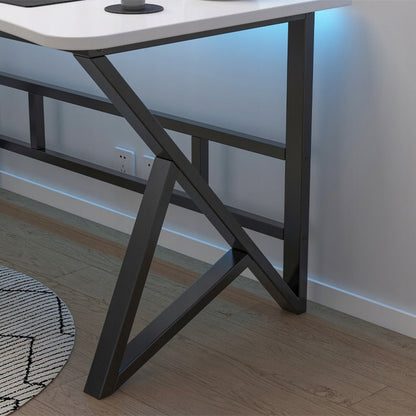 Birou gamer 120x60 cm – alb, stil loft, MDF + metal