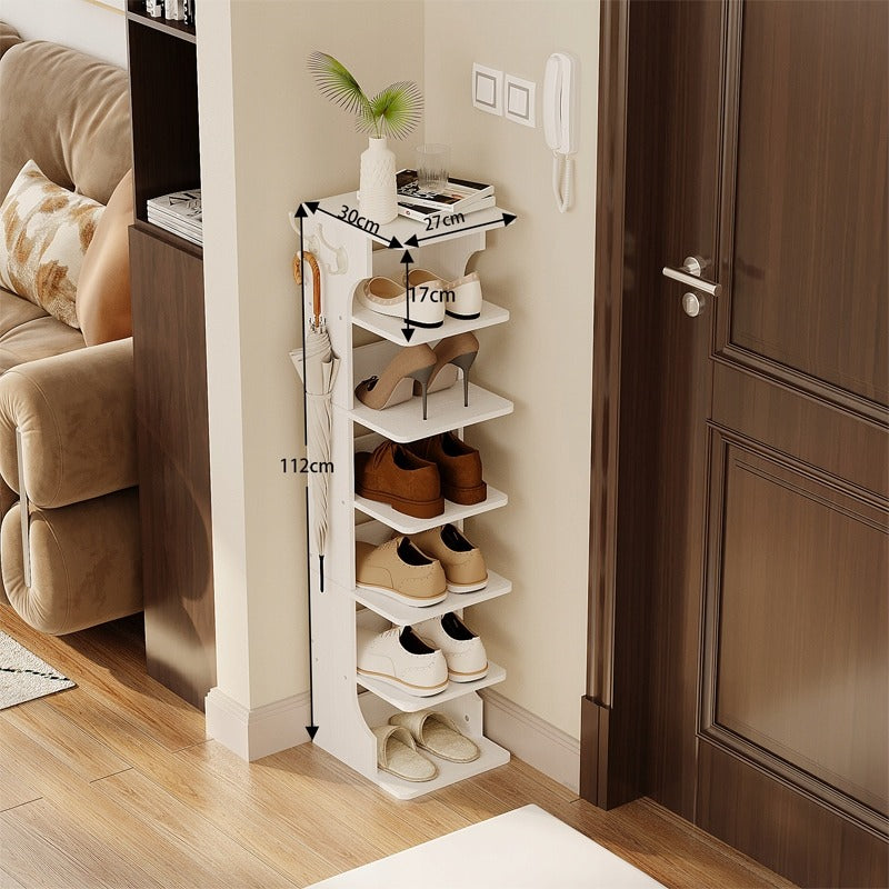 Pantofar Ingust Stil Loft cu 6 Rafturi, Alb complet, 27x30x112 cm, pentru Hol
