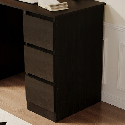 Birou Calculator Stil Loft cu 3 Sertare, Negru Texturat din MDF, 90x50x76 cm
