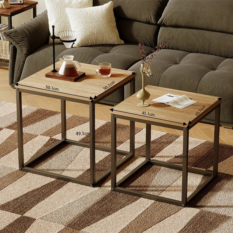 Set 2 Mese de Cafea Industriale, Stil Loft, Maro Deschis, 50x50 cm