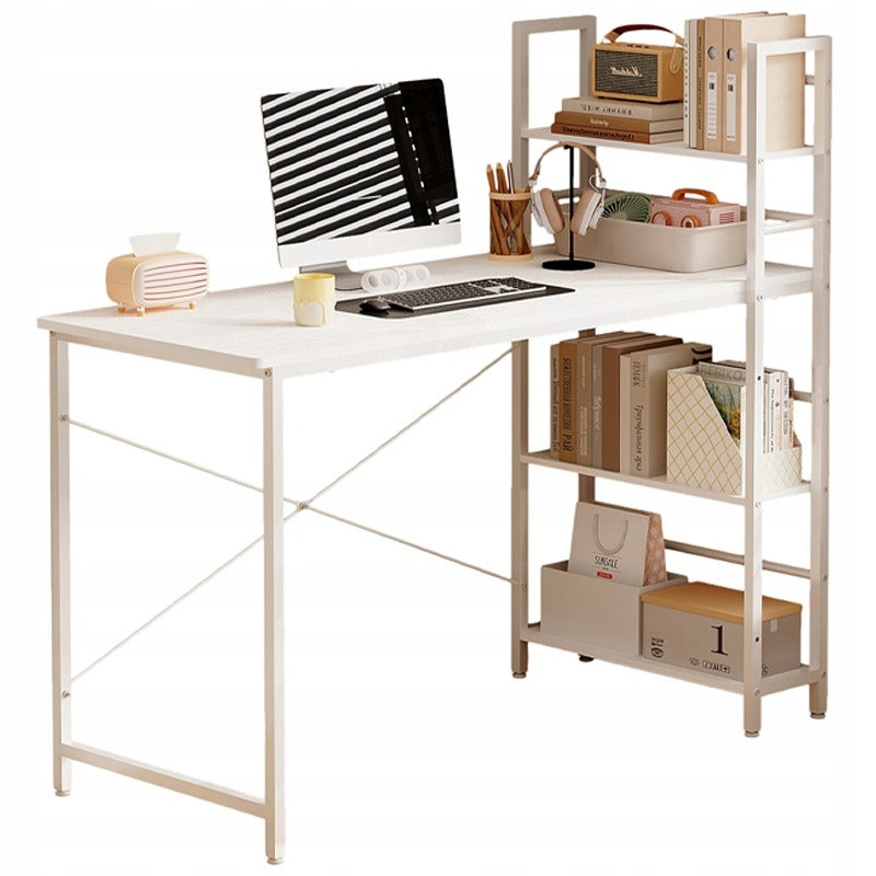Birou cu Bibliotecă 120cm Alb – Birou Loft 2în1 cu 3 Rafturi