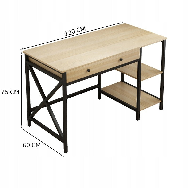 Birou 120x60 cm – stejar deschis, MDF + cadru metalic