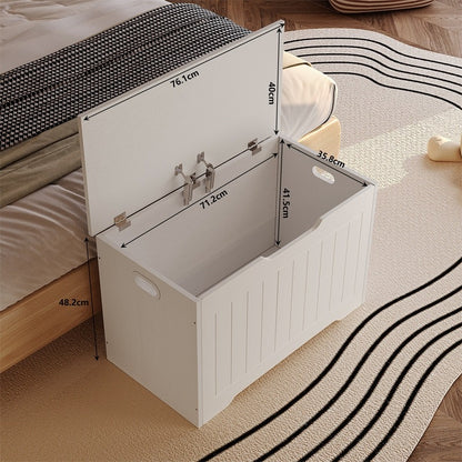 Lada Depozitare din Lemn pentru Lenjerie de Pat, Cufar Alb Loft, 76x40x48 cm