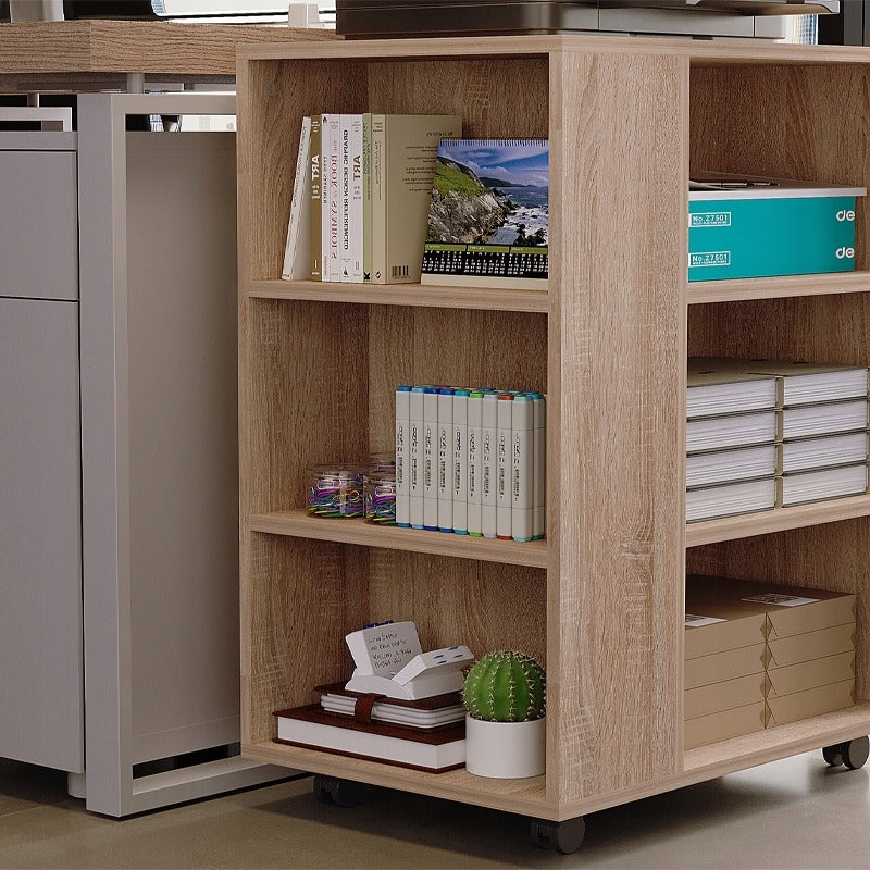 Masă pentru Imprimantă cu Roți 60cm – Suport Birou Stejar Deschis Loft