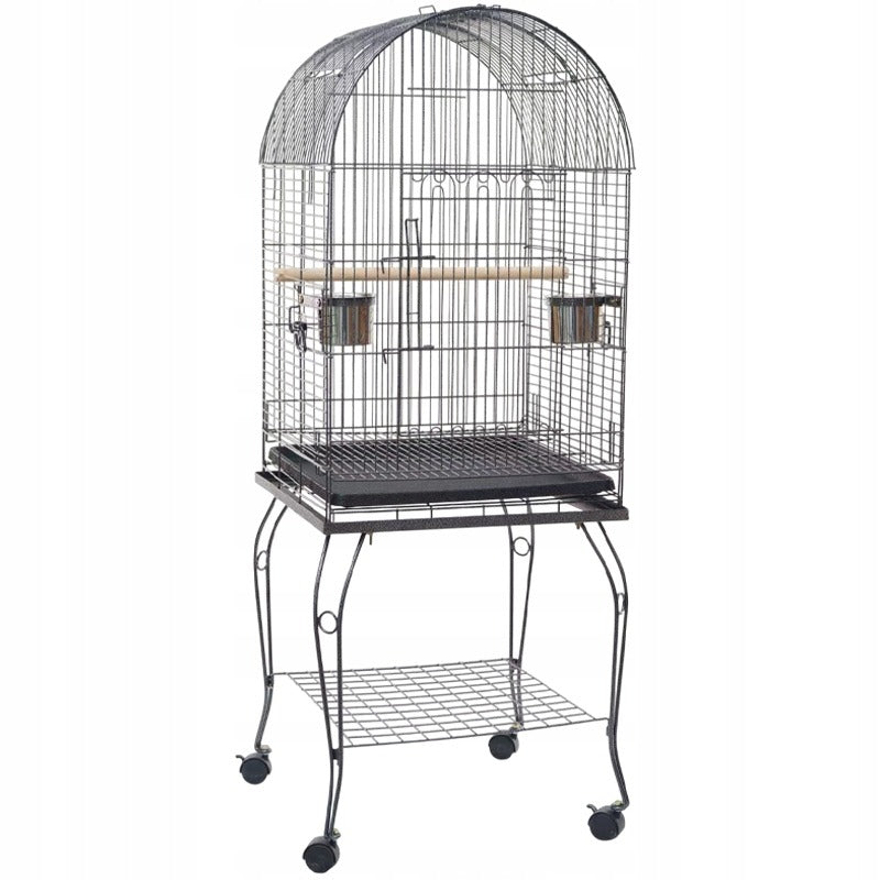 Voliera Metalica Mare pe Roti pentru Papagali si Perusi, Neagra, 51x51x139 cm