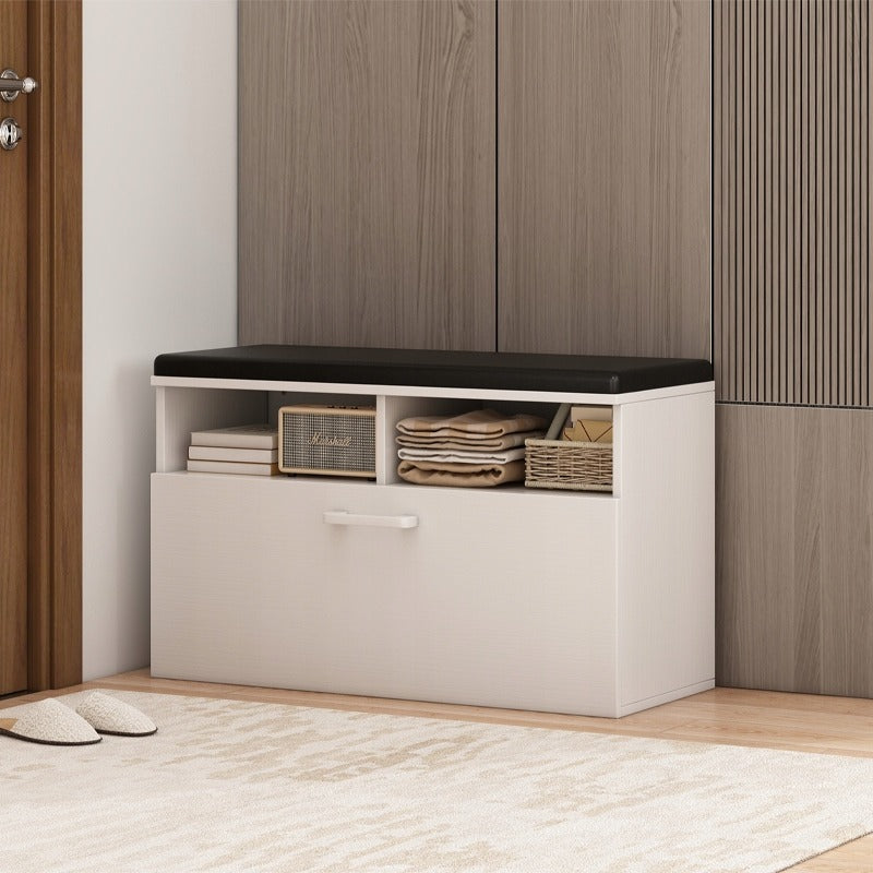 Dulap pantofi cu bancă – 85 cm, alb, 6 rafturi, pentru hol