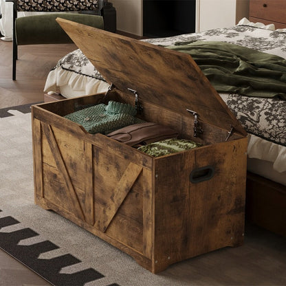 Banca Hol cu Lada Depozitare din Lemn, Stil Loft Industrial, Maro Rustic, 100 cm