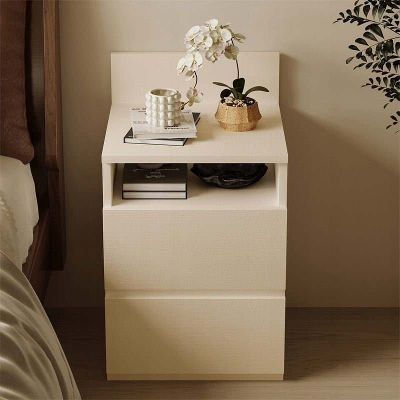 Masuta Auxiliara Canapea Alba, Noptiera Moderna cu Doua Sertare, Inaltime 59 cm