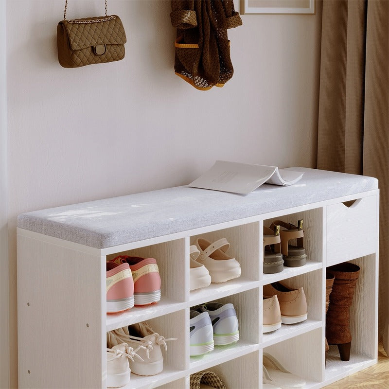 Pantofar cu Șezut 100cm Alb Loft – Bancă Hol pentru 10 Perechi Pantofi