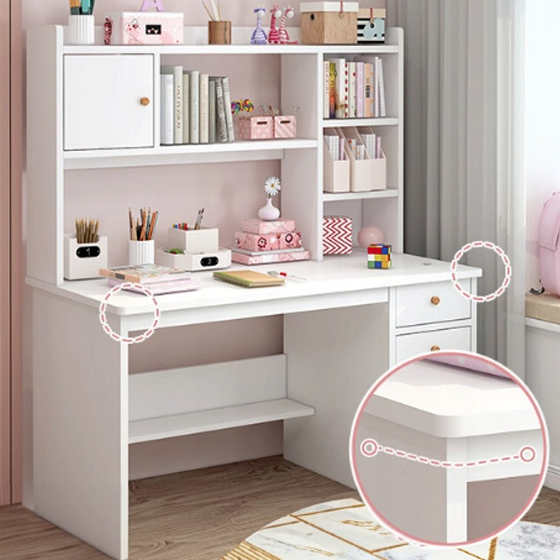 Birou cu Biblioteca Integrata 120x45x146 cm, Alb, Ansamblu cu 7 Rafturi din MDF