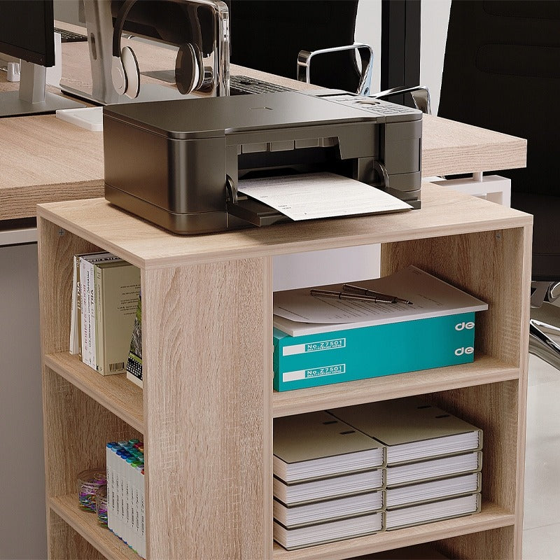 Masă pentru Imprimantă cu Roți 60cm – Suport Birou Stejar Deschis Loft