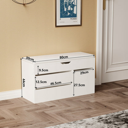 Banca pentru Hol cu Pantofar si Sezut Tapitat, Dulap Alb cu Usi si Depozitare, 80x30x44 cm