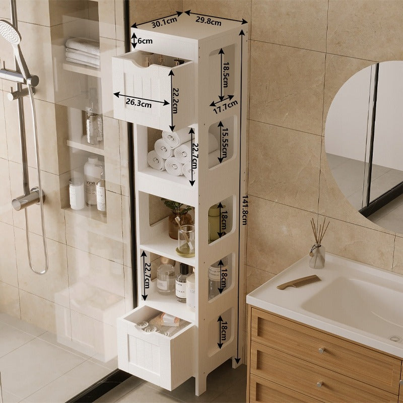 Dulap Inalt de Baie Tip Coloana cu Sertare si Rafturi, Alb, 30x30x142 cm, MDF