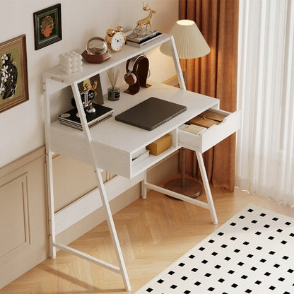 Birou computer 81x50 cm alb – MDF + cadru metalic, design loft modern