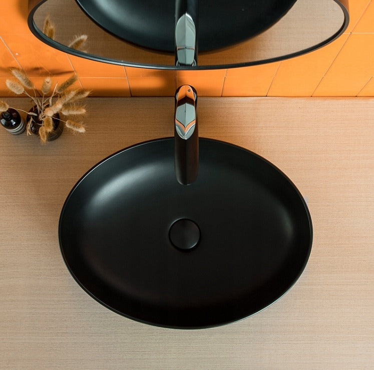 Lavoar pe Blat din Ceramica Negru Mat Rebiko, Forma Ovala, 41.5x33 cm