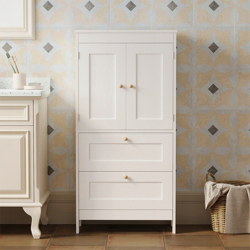 Dulap Independent de Baie cu 2 Sertare si Usi, Alb, 60x30x120 cm, din MDF