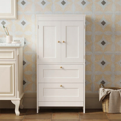 Dulap Independent de Baie cu 2 Sertare si Usi, Alb, 60x30x120 cm, din MDF