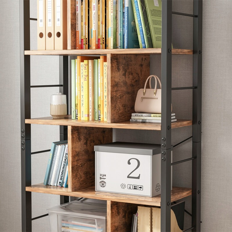 Biblioteca Tip Scara Stil Industrial Loft din Metal si MDF Maro Rustic, 155 cm